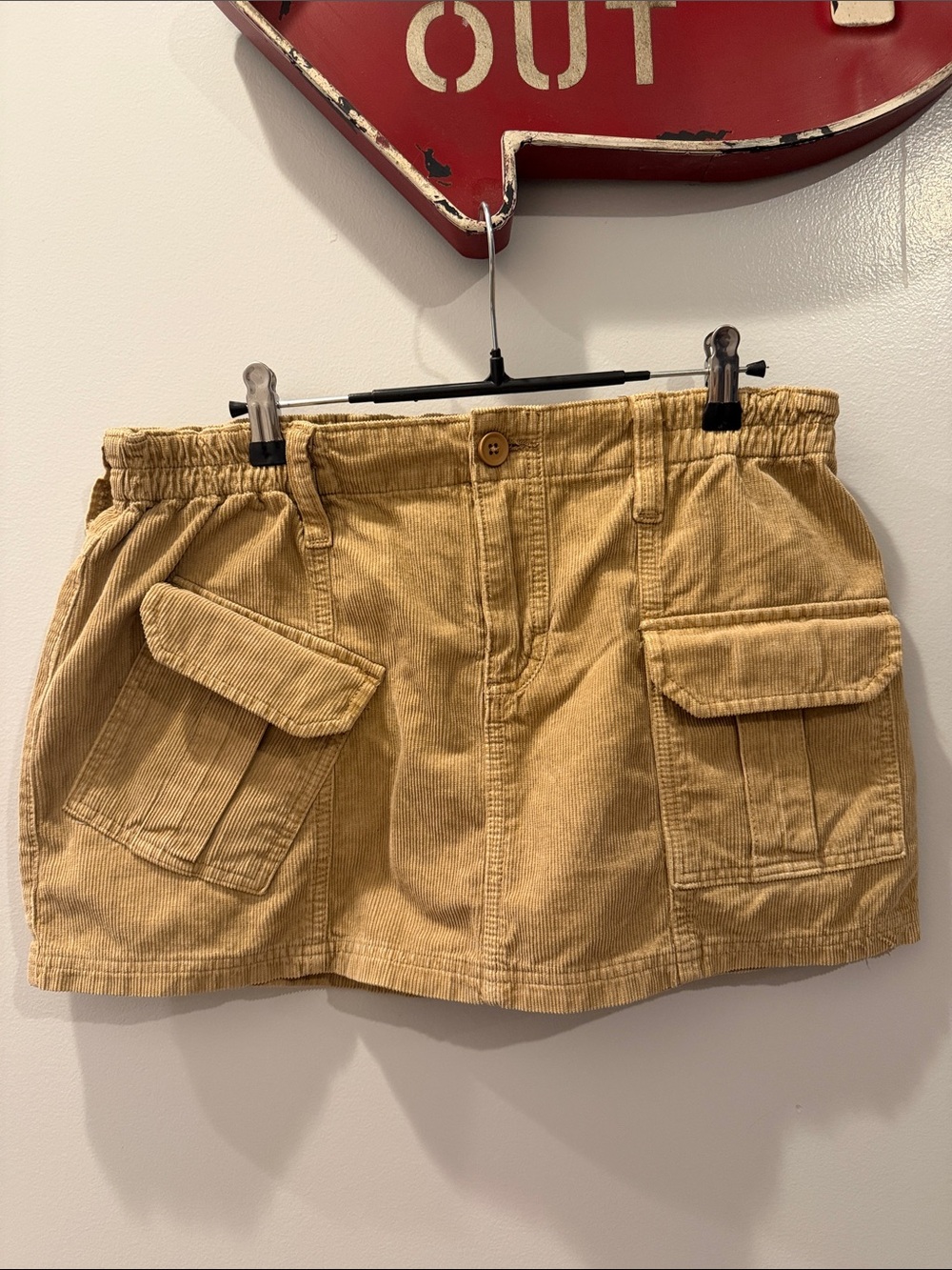 BDG Corduroy Utility Mini Skirt Shorts in Tan